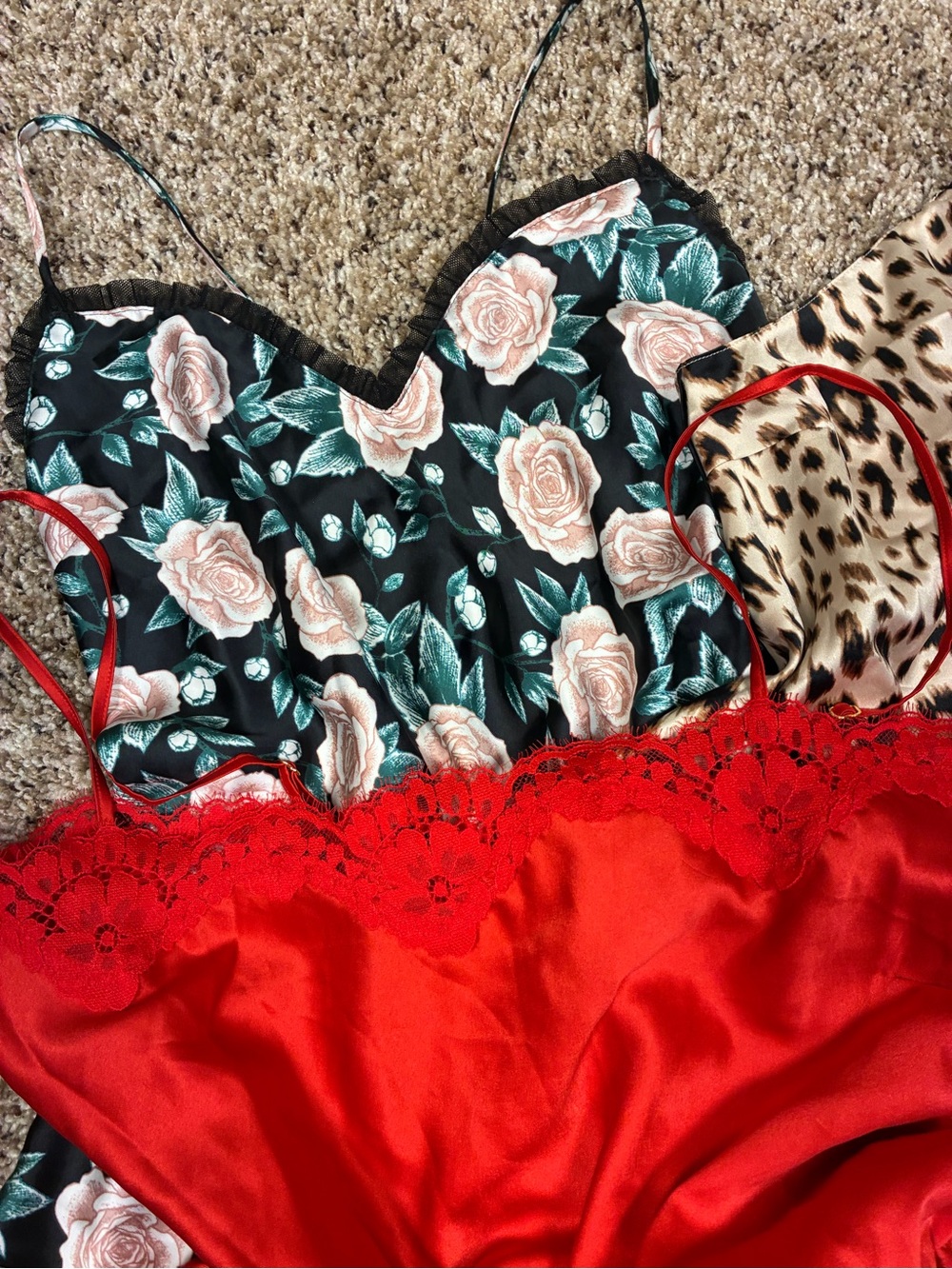 Victoria Secret 3 Piece Bundle Satin Teddy Romper 2 Satin Camisoles - Picture 2 of 14